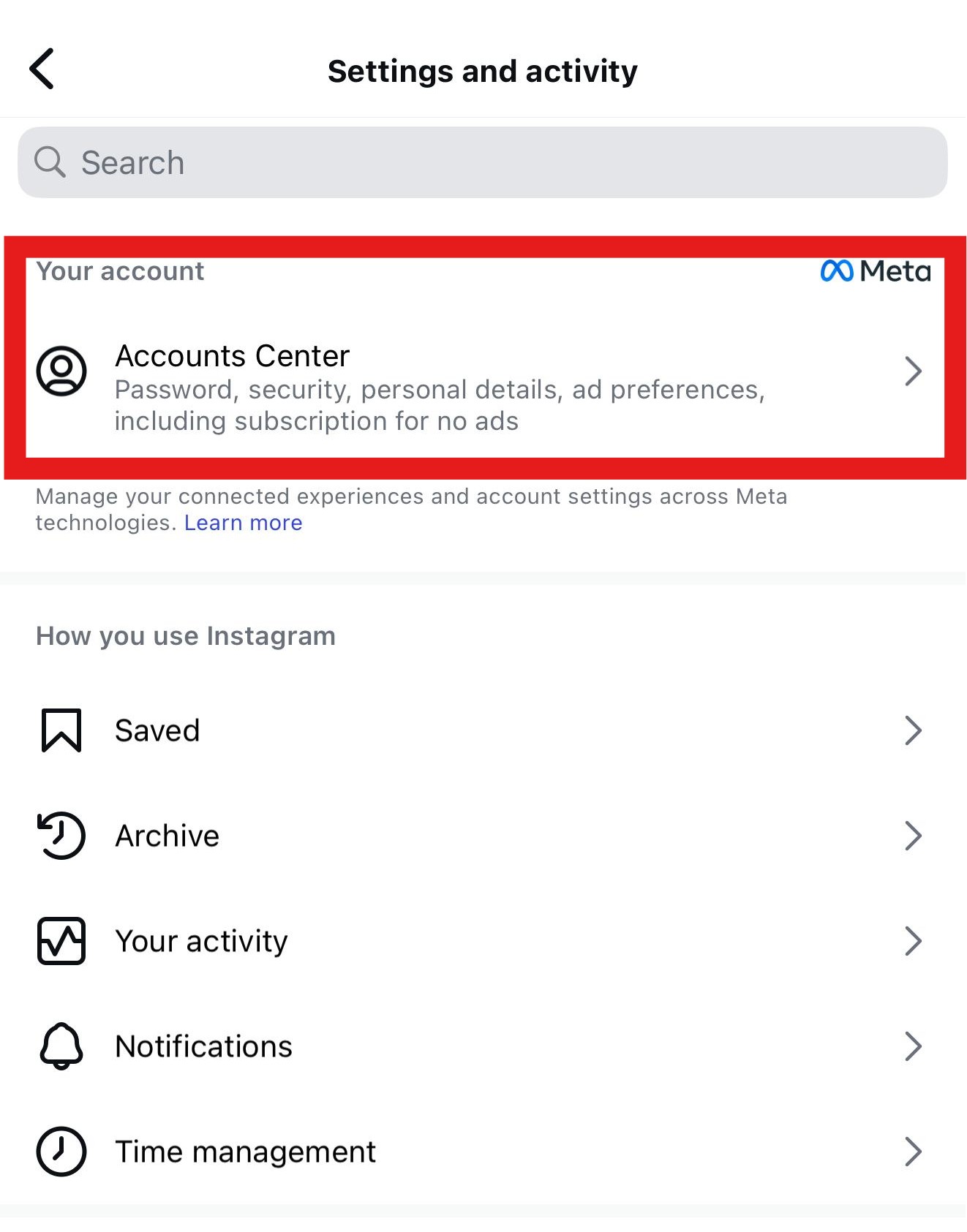 Profile menu