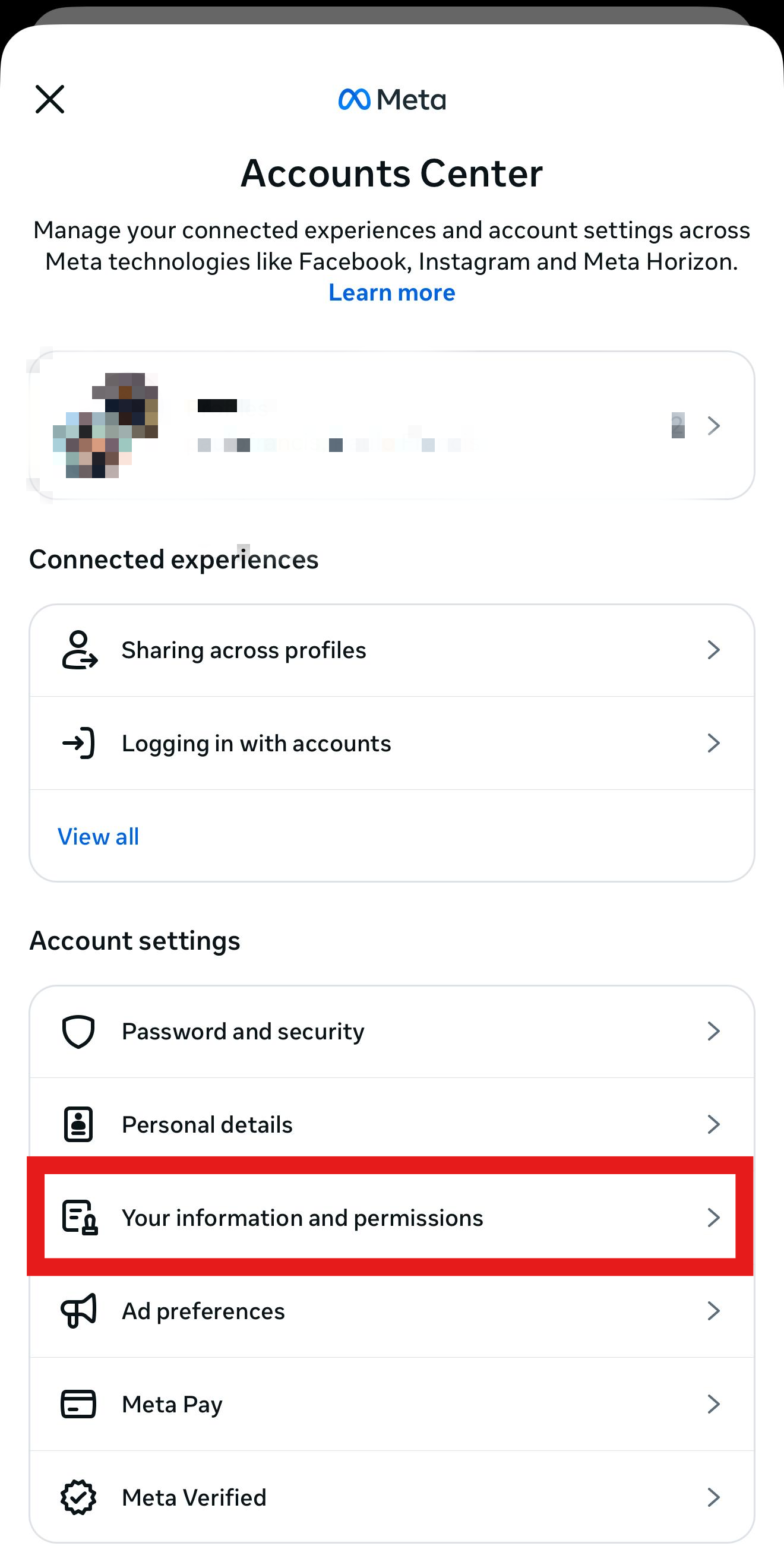 Settings menu